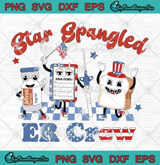 Retro Star Spangled Er Nurse Crew SVG - 4th Of July ER Nurse SVG PNG EPS DXF PDF, Cricut File