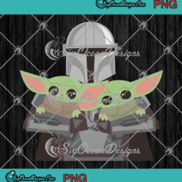 The Mandalorian With Two Baby Yoda PNG - Star Wars Father's Day PNG JPG Clipart, Digital Download