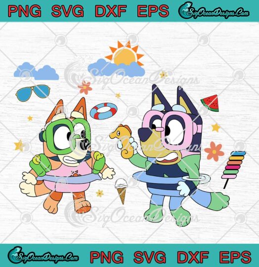 Bluey And Bingo Summer Vacation SVG - Bluey Kids Summer Holiday SVG PNG EPS DXF PDF, Cricut File