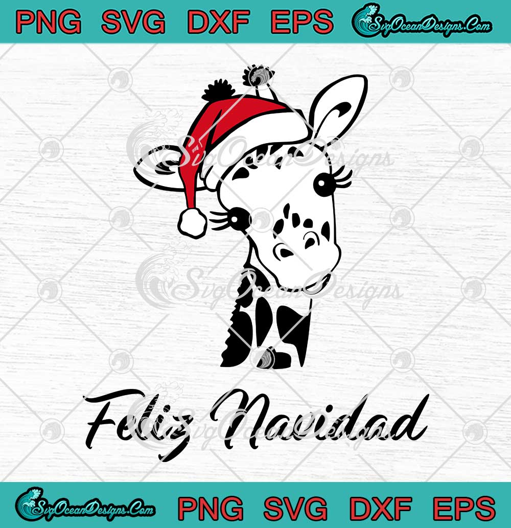 Giraffe-Santa-Hat-Feliz-Navidad-SVG---Cute-Spanish-Christmas-SVG-PNG-EPS-DXF-PDF,-Cricut-File Giraffe Santa Hat Feliz Navidad SVG - Cute Spanish Christmas SVG PNG EPS DXF PDF, Cricut File