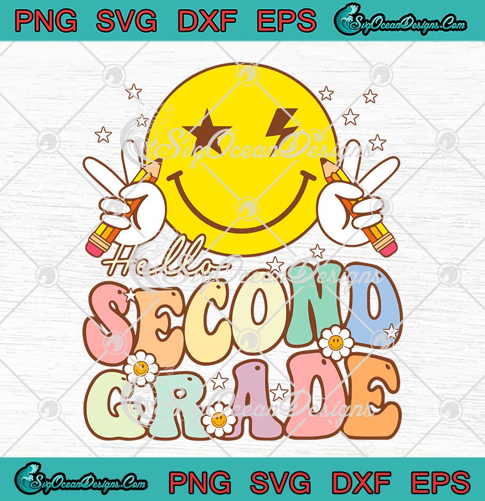 Hello Second Grade Groovy Retro SVG - Funny 2nd Grade Teacher SVG ...