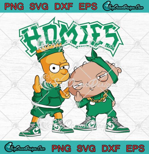 Homies Bart Simpson x Stewie SVG - Matching Air Jordan 1 Mid Lucky Green SVG PNG EPS DXF PDF, Cricut File