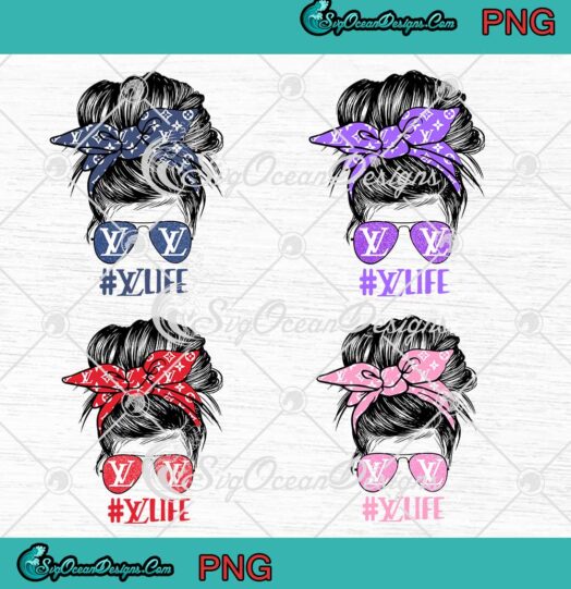 LV Life Colorful Messy Bun Mom PNG - Louis Vuitton Headband Birthday Gift PNG JPG Clipart, Digital Download