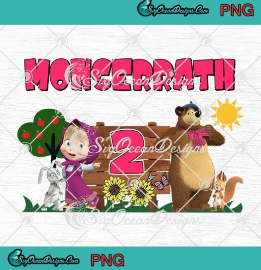 Masha And The Bear 2nd Birthday PNG - Kids Custom Name Birthday Gift PNG JPG Clipart, Digital Download