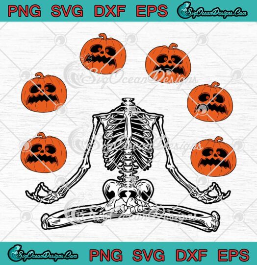 Skeleton Yoga Pumpkin Halloween SVG - Funny Scary Season Halloween SVG PNG EPS DXF PDF, Cricut File