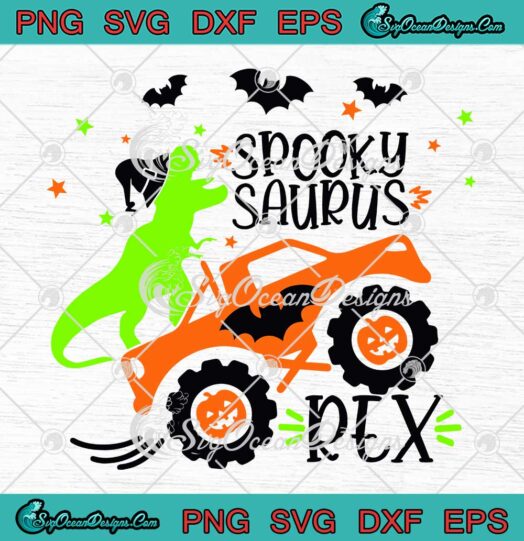 Spooky Saurus Rex Halloween SVG - Dinosaur Truck Spooky SVG PNG EPS DXF PDF, Cricut File