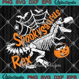 Spooky Saurus Rex T-Rex Skeleton SVG - Halloween Dinosaur T-Rex Kids SVG PNG EPS DXF PDF, Cricut File