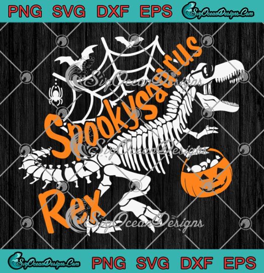 Spooky Saurus Rex T-Rex Skeleton SVG - Halloween Dinosaur T-Rex Kids SVG PNG EPS DXF PDF, Cricut File