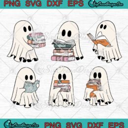 Ghost Reading Teacher Halloween SVG - Retro Librarian Book Lovers Halloween SVG PNG EPS DXF PDF, Cricut File