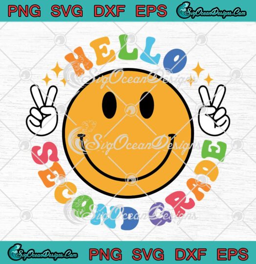 Hello Second Grade Retro SVG - Smiley Face Back To School SVG - 2nd Grade Teacher SVG PNG EPS DXF PDF, Cricut File