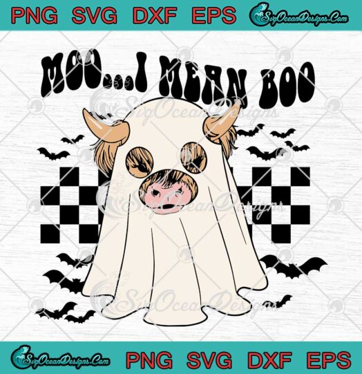 Moo I Mean Boo Retro Halloween SVG - Highland Cow Halloween Costume SVG PNG EPS DXF PDF, Cricut File