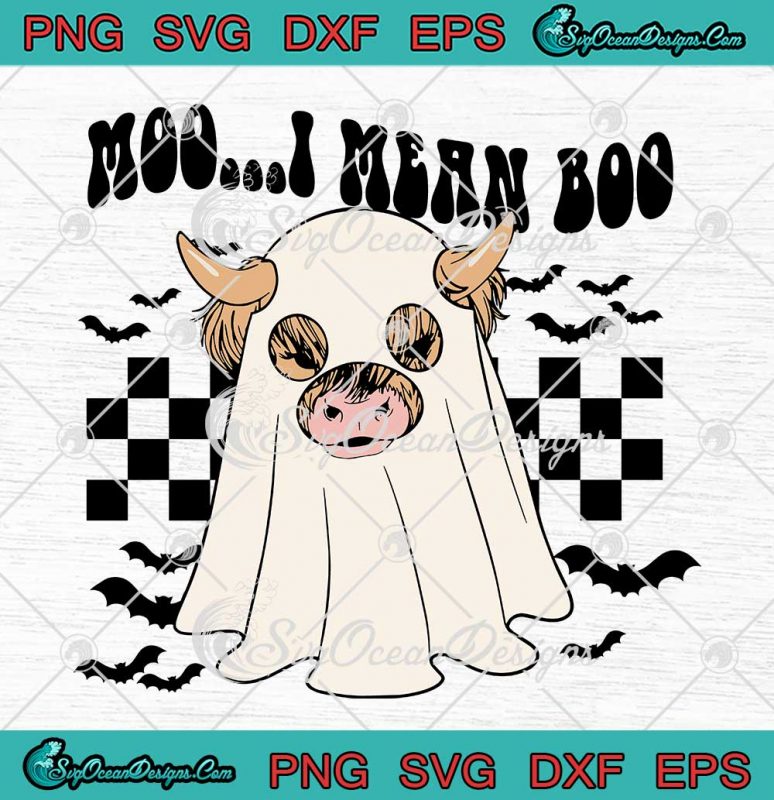 Moo I Mean Boo Retro Halloween SVG - Highland Cow Halloween Costume SVG