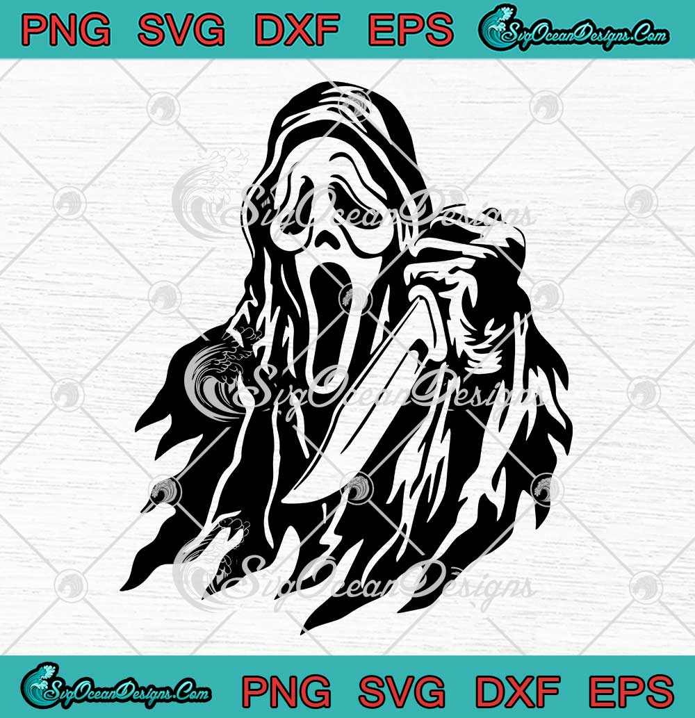 Scary Ghostface Holding Knife SVG - Scream Movie Halloween SVG PNG EPS