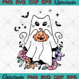 Cat Ghost Halloween Retro Vintage SVG - Cat Pumpkin Scary Halloween SVG PNG EPS DXF PDF, Cricut File