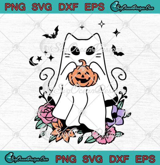 Cat Ghost Halloween Retro Vintage SVG - Cat Pumpkin Scary Halloween SVG PNG EPS DXF PDF, Cricut File