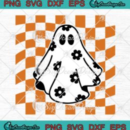 Checkered Daisy Ghost Floral SVG - Ghost Halloween Groovy SVG PNG EPS DXF PDF, Cricut File