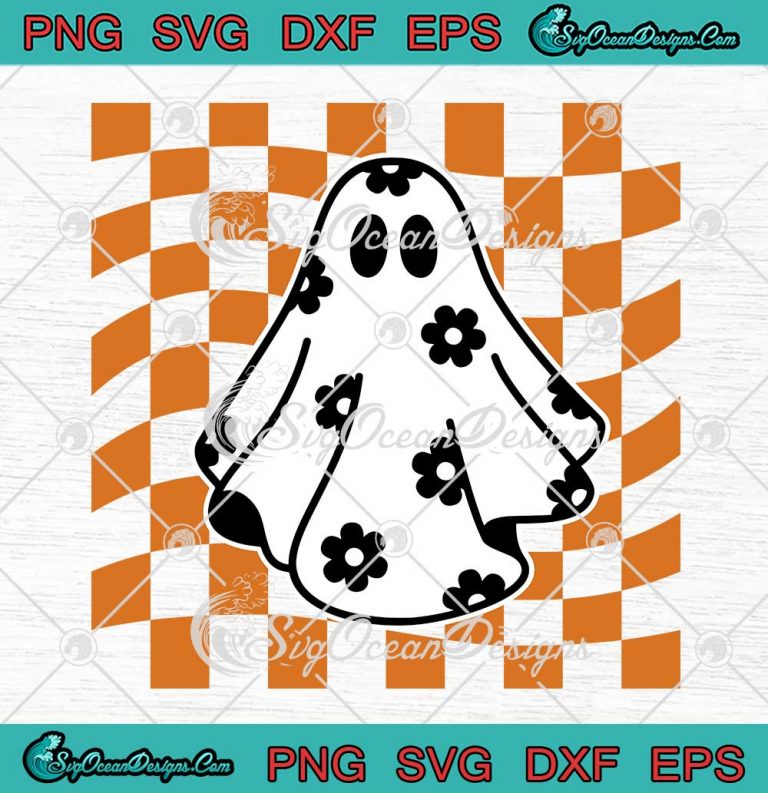 Checkered Daisy Ghost Floral SVG - Ghost Halloween Groovy SVG PNG EPS DXF PDF, Cricut File