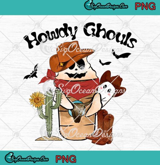 Howdy Ghouls Halloween Coffee PNG - Western Cowboy Boo Ghost PNG JPG Clipart, Digital Download