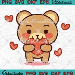 Isolated Bear In Love Kawaii SVG - Cute Emoji Of A Bear Girls Kids SVG PNG EPS DXF PDF, Cricut File
