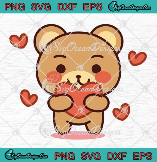 Isolated Bear In Love Kawaii SVG - Cute Emoji Of A Bear Girls Kids SVG PNG EPS DXF PDF, Cricut File