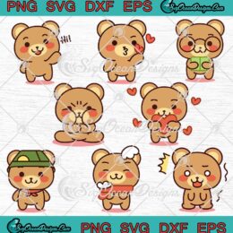 Isolated Bear Kawaii Emoji Bundle SVG - Cute Emoji Of A Bear Girls Kids SVG PNG EPS DXF PDF, Cricut File