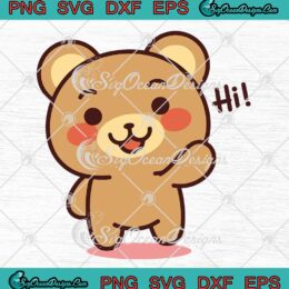 Isolated Bear Kawaii Waving SVG - Cute Emoji Of A Bear Girls Kids SVG PNG EPS DXF PDF, Cricut File