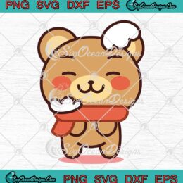 Isolated Bear Kawaii With Scarf SVG - Cute Emoji Of A Bear Girls Kids SVG PNG EPS DXF PDF, Cricut File