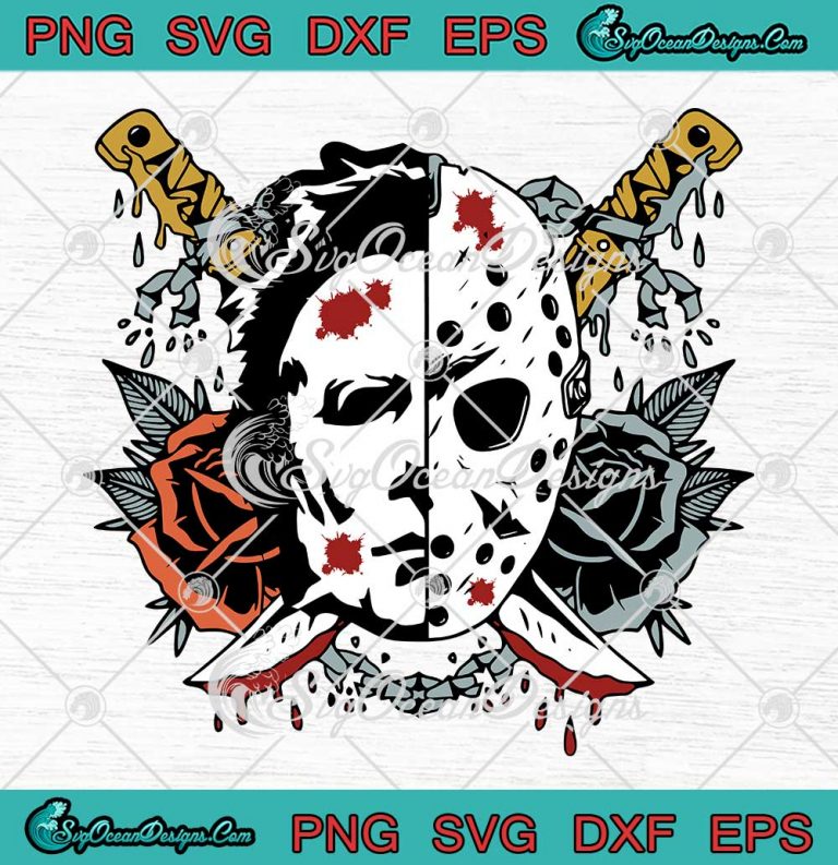 Jason Voorhees Floral Halloween SVG - Horror Character Ghost Mask Halloween SVG PNG EPS DXF PDF, Cricut File
