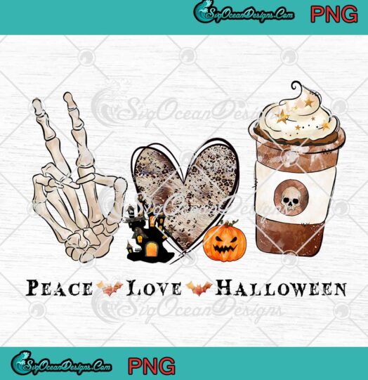 Peace Love Halloween Drinking PNG - Pumpkin Spice Halloween Party PNG JPG Clipart, Digital Download