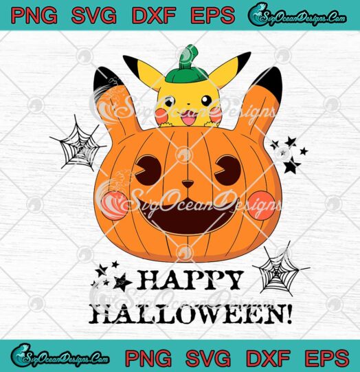 Pikachu Pumpkin Happy Halloween SVG - Pokemon Surprise Halloween SVG PNG EPS DXF PDF, Cricut File