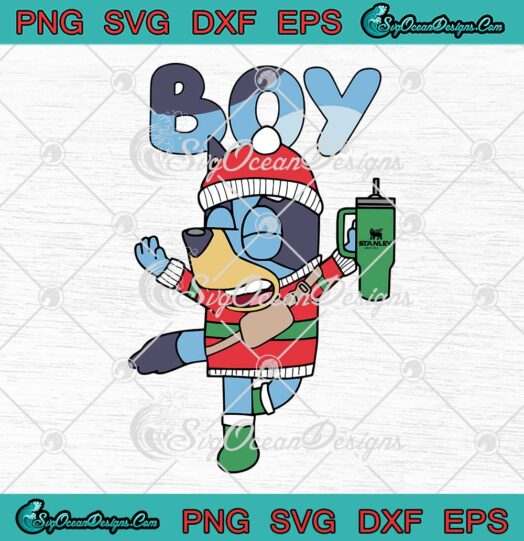 Bluey Boy Christmas Stanley Tumbler SVG - Bluey Christmas 2023 SVG PNG EPS DXF PDF, Cricut File