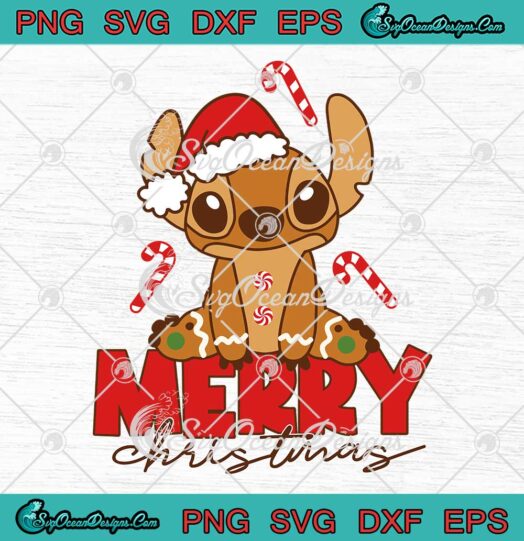 Cute Stitch Merry Christmas SVG - Disney Stitch Cartoon Character SVG PNG EPS DXF PDF, Cricut File