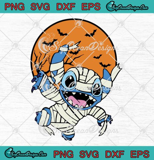 Cute Stitch Mummy Halloween SVG - Disney Halloween Moon SVG PNG EPS DXF ...