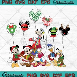 Disney Mickey Friends With Balloons SVG - Disney Christmas Balloons SVG PNG EPS DXF PDF, Cricut File