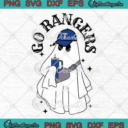 Go Rangers Spooky Baseball Ghost SVG - Retro Texas Rangers SVG - Halloween SVG PNG EPS DXF PDF, Cricut File