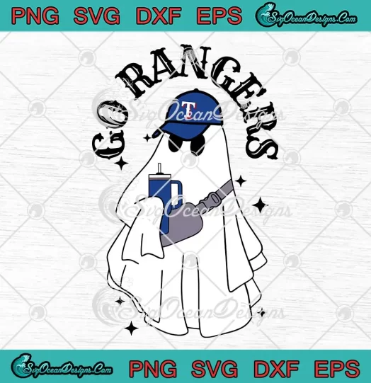 Go Rangers Spooky Baseball Ghost SVG - Retro Texas Rangers SVG - Halloween SVG PNG EPS DXF PDF, Cricut File