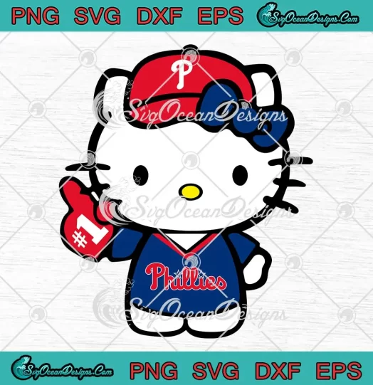 Hello Kitty Philadelphia Phillies SVG - Kitty Cat Phillies SVG - Baseball Number One SVG PNG EPS DXF PDF, Cricut File