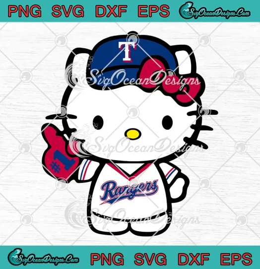 Hello Kitty Texas Rangers 2023 SVG - Kitty Rangers Baseball Number One SVG PNG EPS DXF PDF, Cricut File