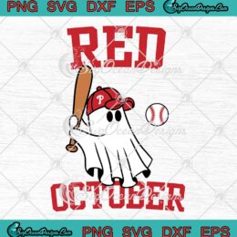 Red October Cute Ghost Halloween SVG - Phillies Philly Philadelphia Phillies SVG PNG EPS DXF PDF, Cricut File