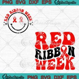Smiley Face Red Ribbon Week SVG - Groovy Retro Drug Free Week SVG PNG EPS DXF PDF, Cricut File