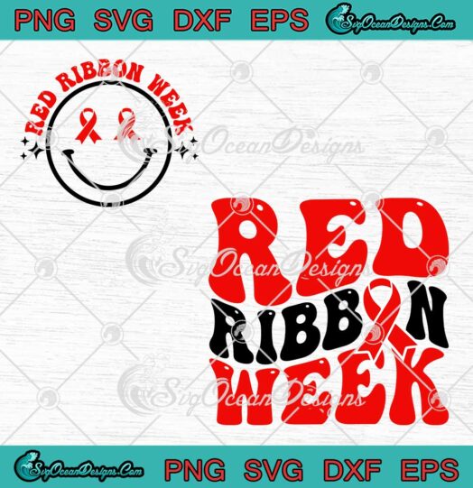 Smiley Face Red Ribbon Week SVG - Groovy Retro Drug Free Week SVG PNG EPS DXF PDF, Cricut File