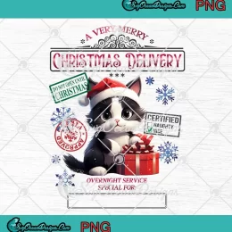 A Very Merry Christmas Delivery SVG - Cute Santa Cat Christmas PNG JPG Clipart, Digital Download