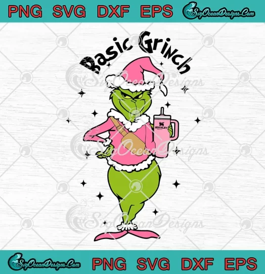 Basic Grinch Pink Christmas SVG - Santa Grinch With Stanley Tumbler SVG PNG, Cricut File