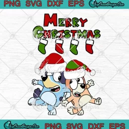 Bluey And Bingo Merry Christmas SVG - Bluey Christmas 2023 SVG PNG, Cricut File