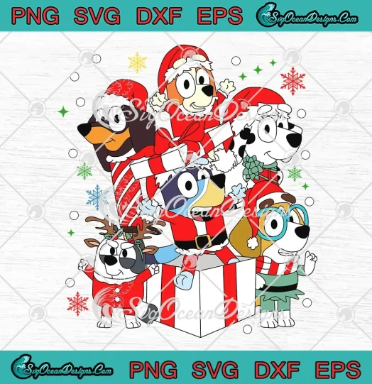 Bluey And Friends Christmas Gifts SVG - Cute Bluey Xmas Holiday SVG PNG, Cricut File