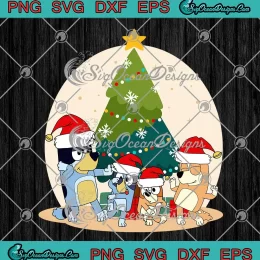 Bluey Family Merry Christmas Retro SVG - Bluey Xmas Holiday SVG PNG, Cricut File