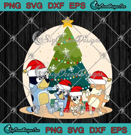 Bluey Family Merry Christmas Retro SVG - Bluey Xmas Holiday SVG PNG, Cricut File