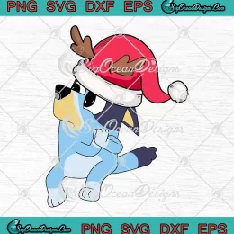 Bluey Santa Hat Reindeer Christmas SVG - Bluey Merry Christmas SVG PNG, Cricut File