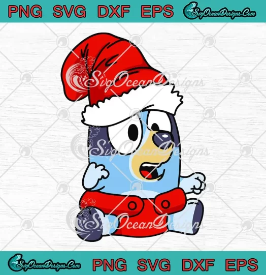 Bluey With Santa Hat Xmas SVG - Bluey Merry Christmas SVG PNG, Cricut File