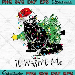 Christmas Black Cat It Wasn't Me SVG - Cat Santa Hat Christmas Light SVG PNG EPS DXF PDF, Cricut File